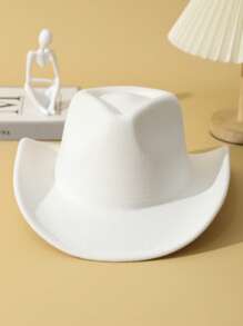 1pc Unisex Solid Boho Cowboy Hat Jazz Panama Hat Cowgirl Hat Soft Felt Hat Fedora Hat Western Suitable For Outdoor