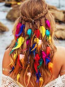 Bandana de mujer, diademas hippie, accesorios para el cabello con arcoíris, diadema bohemia con plumas, diadema turbante, banda deportiva, cinta para el cabello de moda