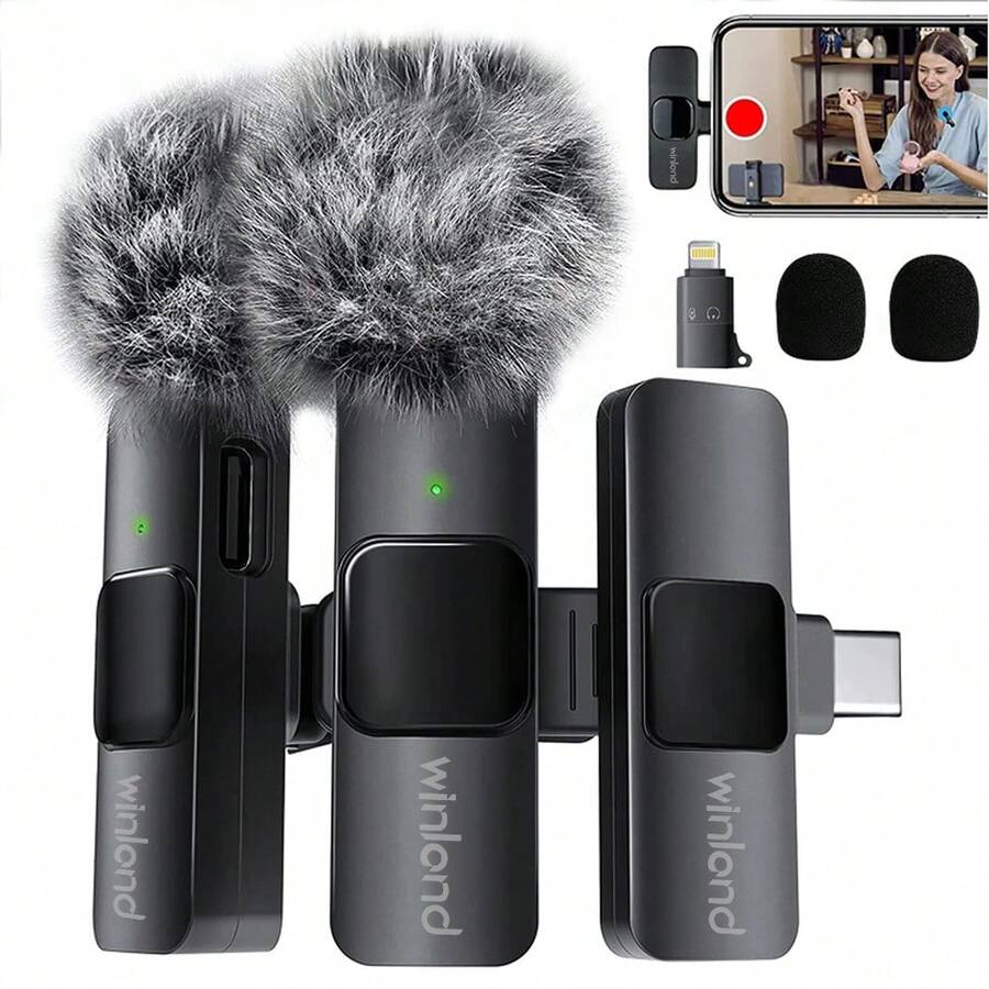 WINLAND Micrófono Inalámbrico para Celular, Micrófono de Solapa para/iPad/Android, Profesional Lavalier Microfono Inalambrico Reducción de Ruido,Transmisión en Vivo,Vlog,Conferencia,Grabación
