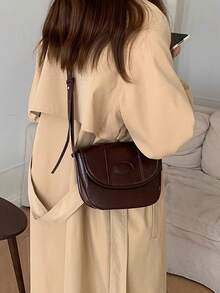 新款撞色单肩斜挎马鞍包，复古百搭腋下小钱包 - 咖啡棕 - 查看 5
