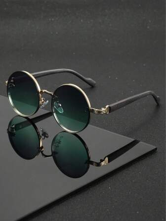 1 par de gafas redondas de metal negro clásicas, gafas de moda retro punk callejera adecuadas para fotografía callejera, viajes, fiestas, atuendos diarios, pesca y campamentos