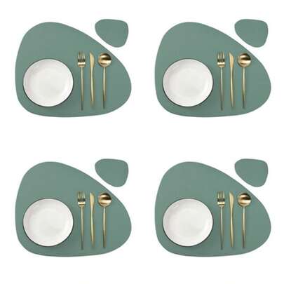 Set de 2/4/8 piezas de individual y posavasos verdes (individual + posavasos), individual triangular, decoración de mesa, set de individuales para regalo de fiesta (2 piezas incluye 1 individual + 1 posavasos) (4 piezas incluye 2 individuales + 2 posavasos) (8 piezas incluye 4 individuales + 4 posavasos)
