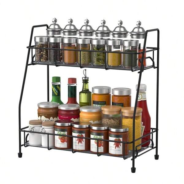 2 Tier Spice Racks Organiser Countertop Free Standing Seasoning Cosmetics Storage Shelf Holder For Kitchen Bathroom Counter
