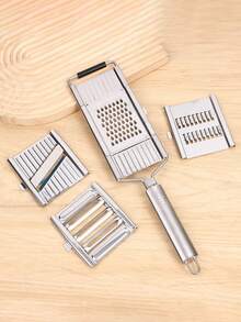 1pc/4pcs/5pcs 4 In 1 Multipurpose Vegetable Slicer Set Cheese Grater Vegetables Cutter Cabbage Shredder Kitchen, Stainless Steel Interchangeable Blades, Handheld For Potato Lemon Ginger Garlic Fruits Grater. - Multicolor - View 2