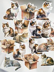 Set di 17 adesivi carini a tema gatto in stile acquerello per bricolage, scrapbooking, album, planner, taccuino, decorazione computer, cartoleria vintage, forniture scolastiche, back to school