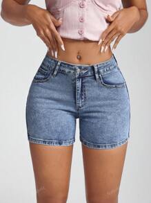 Jeanoix Alphabet Badge Stretchy Slim Fit Denim Shorts