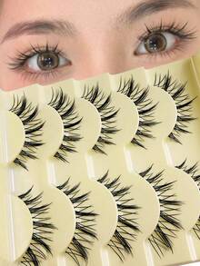 Asiteo 5 Pairs Manga Lashes Natural Look Eyelashes Cat Eye Lashes Cross Thick Mink Lashes Anime False Eyelashes Extension Makeup Tools Party Travel - Spiky Manga Lashes - View 1