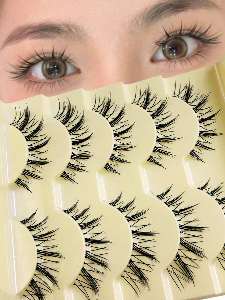 Asiteo 5 Pairs Manga Lashes Natural Look Eyelashes Cat Eye Lashes Cross Thick Mink Lashes Anime False Eyelashes Extension Makeup Tools Party Travel - Spiky Manga Lashes - View 1