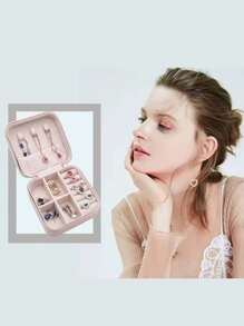 1PC Single Layer Storage Box Ladies Travel Leather Jewelry Box Classic Black Pure White Fashion Pink Storage Box