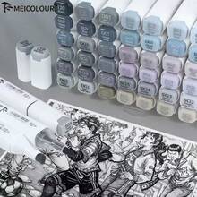 Conjunto de Marcadores Profissionais de Ponta Dupla Escala de Cinza MEKALAR - Marcadores de Arte à Base de Óleo de Secagem Rápida e à Prova de Sangramento, Adequados para Cinzas Frias, Quentes e Neutras, Ideal para Esboços, Design Industrial, Desenho Arquitetônico e Arte Comercial - Multicolorido - Visão 1
