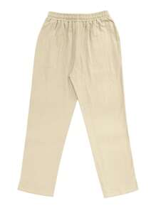Pantaloni casual in lino bianco a gamba ampia, vestibilità morbida, adatti per primavera/autunno e estate