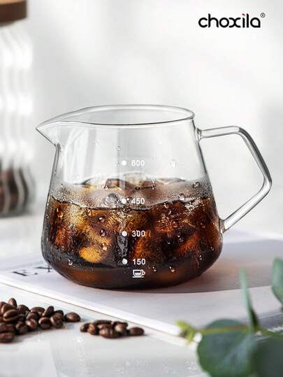 choxila 1pc Glass Coffee Pot, 600 Ml Coffee Sharing Pot With Handle, High Borosilicate Glass Coffee Sharing Pot,Home Brewing Pot, Coffee Pot With Sharp Mouth Back To School