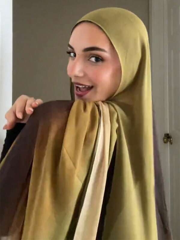 1pc Women's Bohemian Style Fashion Gradient Color Stripe Print Hijab, Casual Street Modele Hijab, Suitable For Daily Wear, Spring/Summer