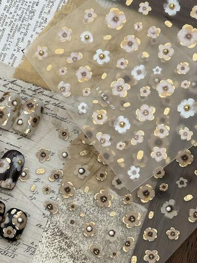 1pc 5D Flower Nail Art Stickers High Quality 5D Embossed Crystal Diamond Nail Sticker Art Decal Design Gem Press On Nail Wraps Decals Manicure Decoration Accessories Nails