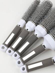 1 lược tròn chuyên nghiệp, thích hợp để sấy và uốn tóc, 5 kích cỡ tùy chọn, với thân lược bằng nhôm thoáng khí, chống tĩnh điện, sử dụng được cả khi tóc ướt và khô, dành cho phụ nữ trưởng thành, thích hợp cho tóc dày, không mùi, lý tưởng cho các kiểu tóc hàng ngày. - Xám - Xem 5