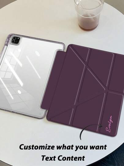 A Transparent Acrylic Y-Fold Tablet Protective Cover In Plum Color, Custom Text, Multi-Fold And Multi-Angle Bracket, Built-In Pen Slot, Highly Transparent Acrylic Back Cover, Scratch-Resistant And Anti-Bending, Magnetic Automatic Sleep/Wake-Up/Intelligent Power Saving, Simple/Casual/Personalized, Compatible With IPad,Stylish,Colorful,Vintage,Cute,Contracted,Funny,Custom,Personalized,Unique,Customized,Ideal Gifts For Him,Ideal Gifts For Her,Boyfriend,Girlfriend,Family,Friends,Grandparents,Couple,For Anniversaries,For Birthdays
