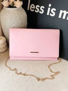 Small Designer Envelope Purse, Vintage Style Solid Color Handbag For Women - Pink - View 4