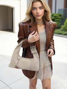 Retro Unique Mini Tote Bag, French Personalized Fashion Commuter Baguette Shoulder Bag For Women, Lightweight Luxury Everyday Tote With Detachable Strap, Great Gift For Mom & Girlfriend