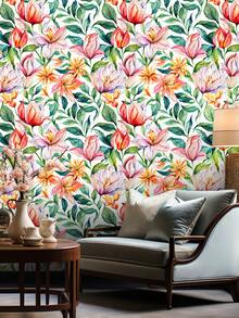 1 卷 1m/3m/5m 复古橙色粉色花叶热带植物可移除自粘接触纸乙烯基壁纸适用于 DIY 家居装饰墙壁、房间、卧室、厨房、客厅、浴室、橱柜、家具墙纸墙贴房间装饰墙贴