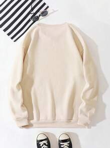 男士休闲百搭日常通勤简约印花宽松圆领短袖卫衣，春秋季