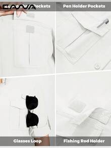 Cavva 女式速干防水钓鱼衬衫，轻盈透气，网状纹理，略宽松版型，可变换卷起袖子，2 个魔术贴胸袋，鱼竿固定贴片，可调节纽扣袖口，户外徒步休闲