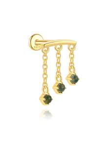 1 Stück Natürlicher Moos-Achat Ohrringe für Frauen|925 Sterling Silber Hypoallergen Schmuck|Vintage leichtgewichtige flache Knorpelohrstecker für den täglichen Gebrauch|Ohrnadeldurchmesser: 1,2 mm