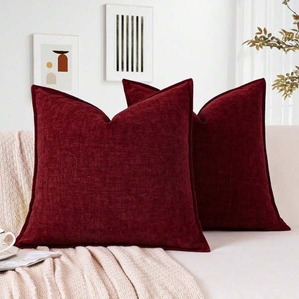 1pc Chenille Decorative Throw Pillow Covers With Stitched Edge Solid Dyed Cushion Covers For Home Decor Couch Sofa Bed Living Room