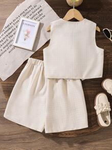 Left Mama Ensemble débardeur et short en couleur unie décontracté pour préadolescentes, été