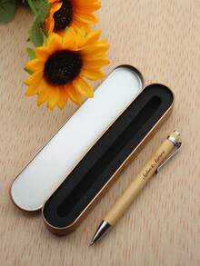 1pc Personalized Custom Bamboo Ballpoint Pen Set, Pen,Equipped With A Metal Pen Box, Bamboo Rod Touch Ballpoint Pen, School Supplies,Laser Engraved Logo Promotional Pen, Suitable For Wedding Favors And Signatures, Business Gift Customization, Back-To-School Supplies, Daily Use, Office Signing Pens, Office Supplies,Gifts For Daughters, Sons, And Friends.Christmas Gift