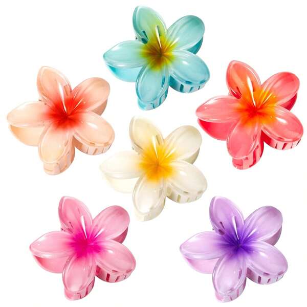 6 Pcs Flower Hair Claw Clips - Hawaiian Hair Clips For Women, Summer Beach Essentials Hair Accessories