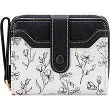BIAOTIE Cartera para Mujeres Linda Cartera de Flores Florales Portatarjetas RFID Monedero Pequeño Bifold con Cremallera y Bolsillo para Monedas con Ventanas de Identificación (Lazo Rosa) - Azul marino - Ver 9