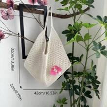 Summer Hollow Knit Tote Bag, Large Capacity Luxury Women Plain Casual Shoulder Bag, Butterfly & Floral Decor One Shoulder Strap Tote, Suitable For Daily Use, Hangout With Friends, Gift