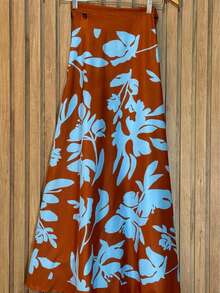 Bodysuit Swimsuit And Pareo Set Kit Premium Beach Cover-Up Bathing Suit Bodysuit - 藍色樹葉 - 查看 4