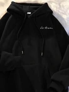 Los Angeles Printed Kangaroo Sweatshirt In Comfortable Cotton Hooded Sweatshirt Style With Pocket - màu đen - Xem 2