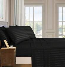 Elegant Comfort, Softest, Coziest 6-Piece Sheet Sets! 1500 Hotel Quality Luxurious Wrinkle Resistant Damask Stripe Bed Sheet Set, Black - Bedding 2025 - 巧克力棕 - 查看 3
