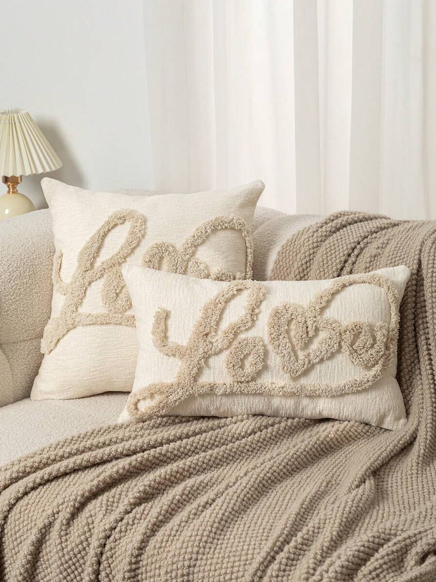 1 buah Sarung Bantal Bordir Chenille, Sarung Bantal Dekoratif Persegi/Persegi Panjang Maroko untuk Sofa Ruang Tamu/Kamar Tidur, Dekorasi Rumah, Tanpa Isian - Krem - View 1