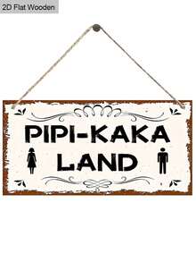 1 件迷人复古厕所木制标志 - “Pipi-Kaka Land”，有趣的浴室标志，可爱的厕所门装饰墙艺术标志，适合家庭浴室装饰，农舍挂牌，用于厕所架 - 彩色 - 查看 1