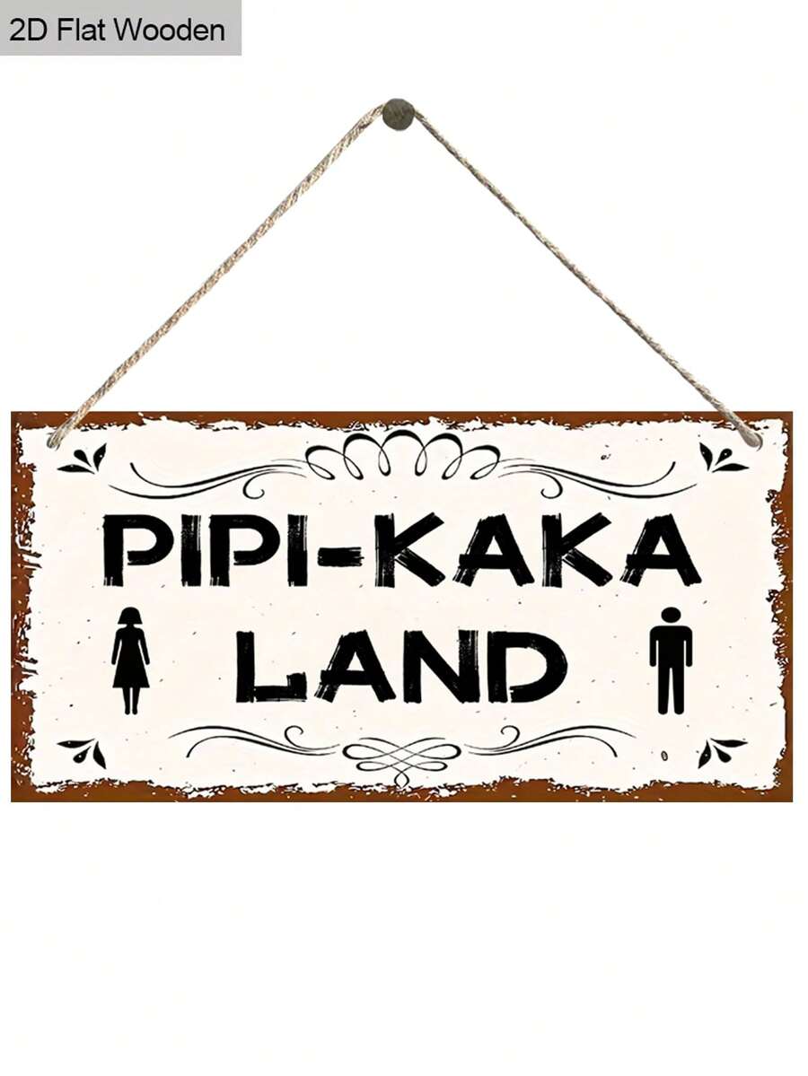 1 件迷人复古厕所木制标志 - “Pipi-Kaka Land”，有趣的浴室标志，可爱的厕所门装饰墙艺术标志，适合家庭浴室装饰，农舍挂牌，用于厕所架 - 彩色 - 查看 1