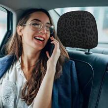 2pcs Black Leopard Print Car Headrest Covers, Universal Fit