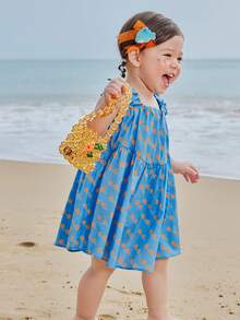 mini bala Đầm hai dây in họa tiết ruffle cho bé gái - tông màu xanh đỏ - Xem 2