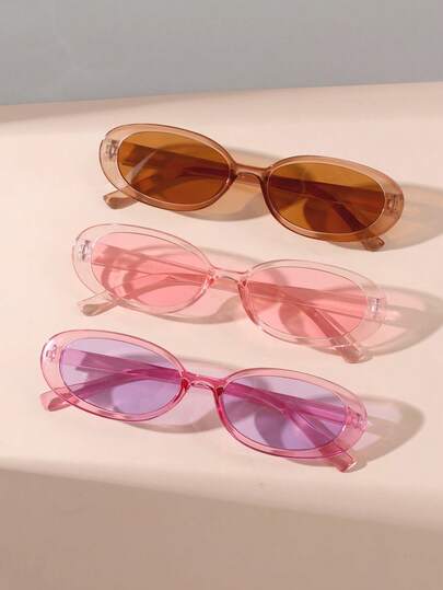 3pcs/Set Oval Small Frame Glasses, Fashionable For Teens & Young Adults, Suitable For All Seasons, Decoration, Sun Protection And Photography