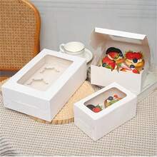 20pcs/Pack Party Gift Box With Window, Birthday Party Gift Packaging Box, Daily Life Gift Box, Cupcake Packaging Box, Tart Dessert Muffin Box, Baking Takeout Box - White - View 5