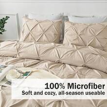 Andency White Queen Comforter Set(90x90Inch), 3 Pieces Cute Pinch Pleat Bedding Comforters & Sets For Queen Bed, Soft Lightweight Fluffy Down Alternative All Season Bed Set-ZYGSOME - Khaki - View 5
