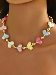 1 pezzo Collana da donna con ciondolo a forma di cuore in perline colorate caramella