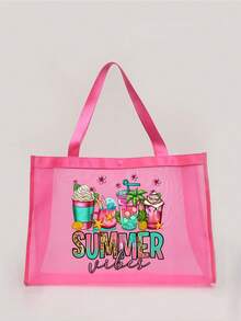 1 件装网状沙滩包尼龙材质字母印花沙滩网手提包，容量大，自己使用或赠送他人，返校用品沙滩包，防水背包度假包，适合朋友、妈妈、老师、母亲节礼物，夏季必备品，沙滩必备品 - 彩色 - 查看 6