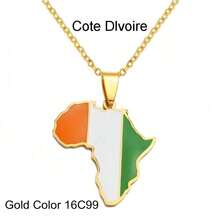 1 pieza Collares colgante de mapa de África Hip-Hop de 3CM, joyería de acero inoxidable de Argelia, Marruecos, Egipto, Túnez y - Multicolor - Ver 14