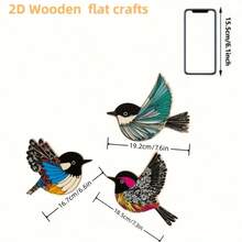 3件套手工木制鸟类墙饰 - 2D彩色3D鸟类，羽毛细节逼真，家居及办公室墙面装饰，现代农舍风格悬挂饰品，时尚鸟类装饰，房间装饰，卧室装饰，家居点缀 - 彩色 - 查看 8