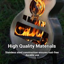 Portable Outdoor Solo Stove Fire Pit Brazier, Personalize Wood Burning Smokeless Fireplace Stainless Steel Guitar Style Firepit With Carry Bag For Camping Party Patio Yard Garden Picnic Bonfire