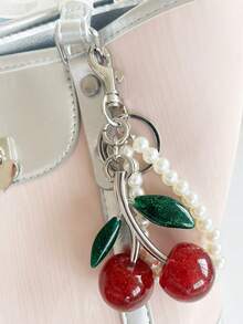 1pc Silver Chic Cherry Keychain With Sparkling Resin Pendant - Alloy Customizable C-Hook Closure For Women's Wallets & Bags Ideal Gift For Family Friends And Couples Valentine's Day Gift Goth - Silver - View 3