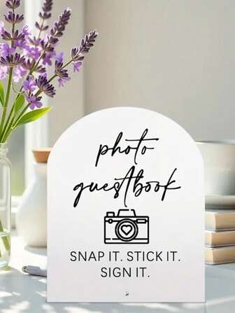 1 件带相机图标的亚克力留言簿标牌，可重复使用的婚礼和活动装饰，桌面展示，婚礼装饰
